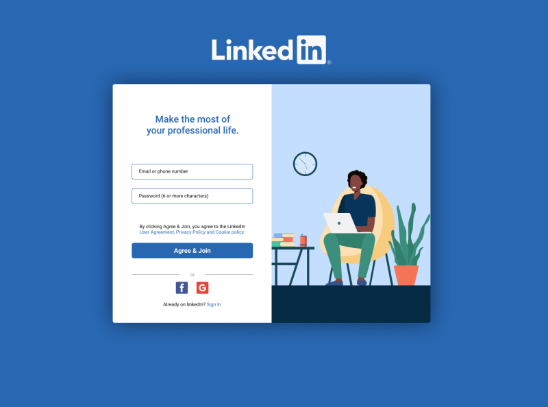 show linkedin sign up page